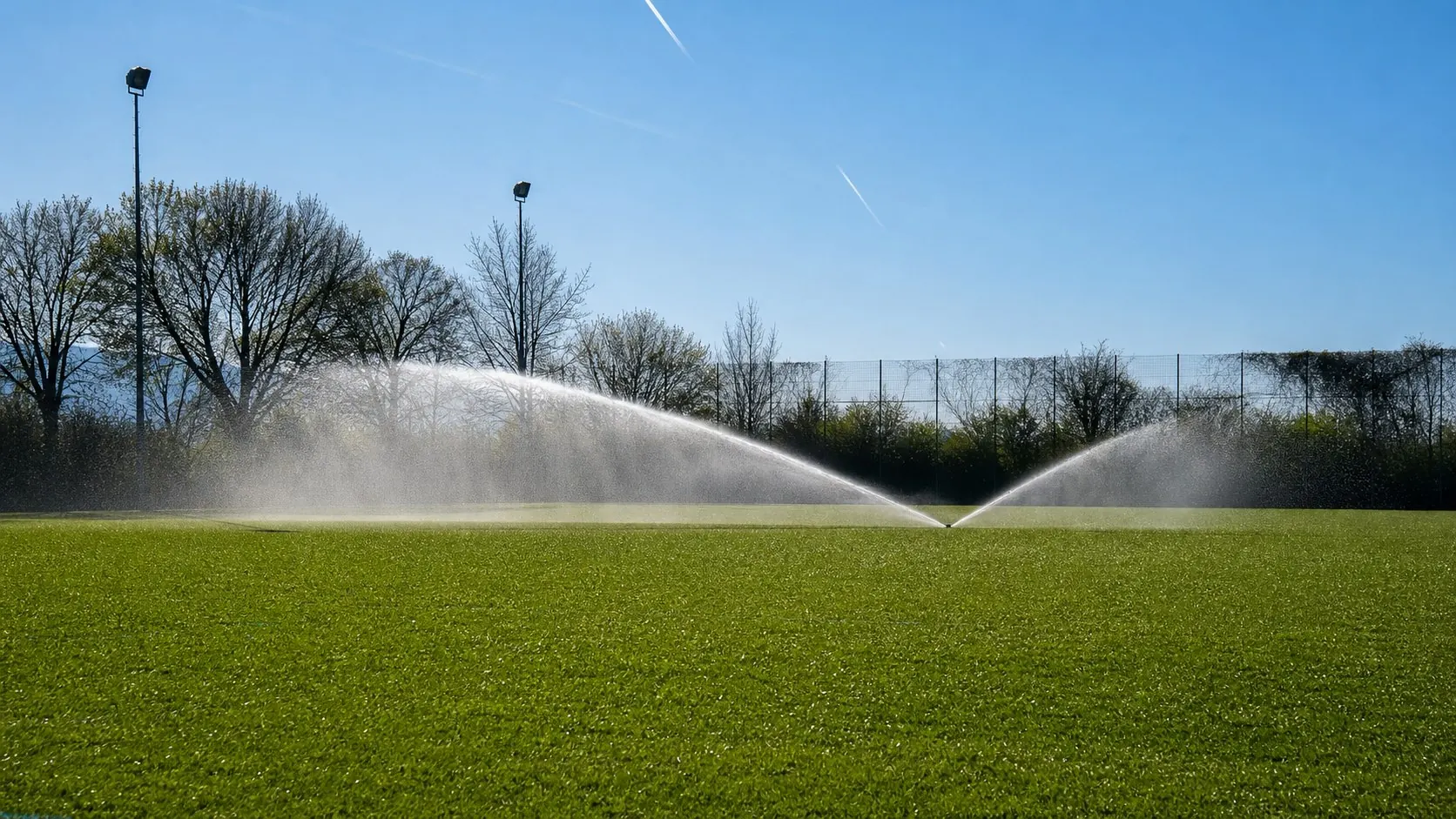 Sportplatz-Beregnung mit weit werfenden Regnern