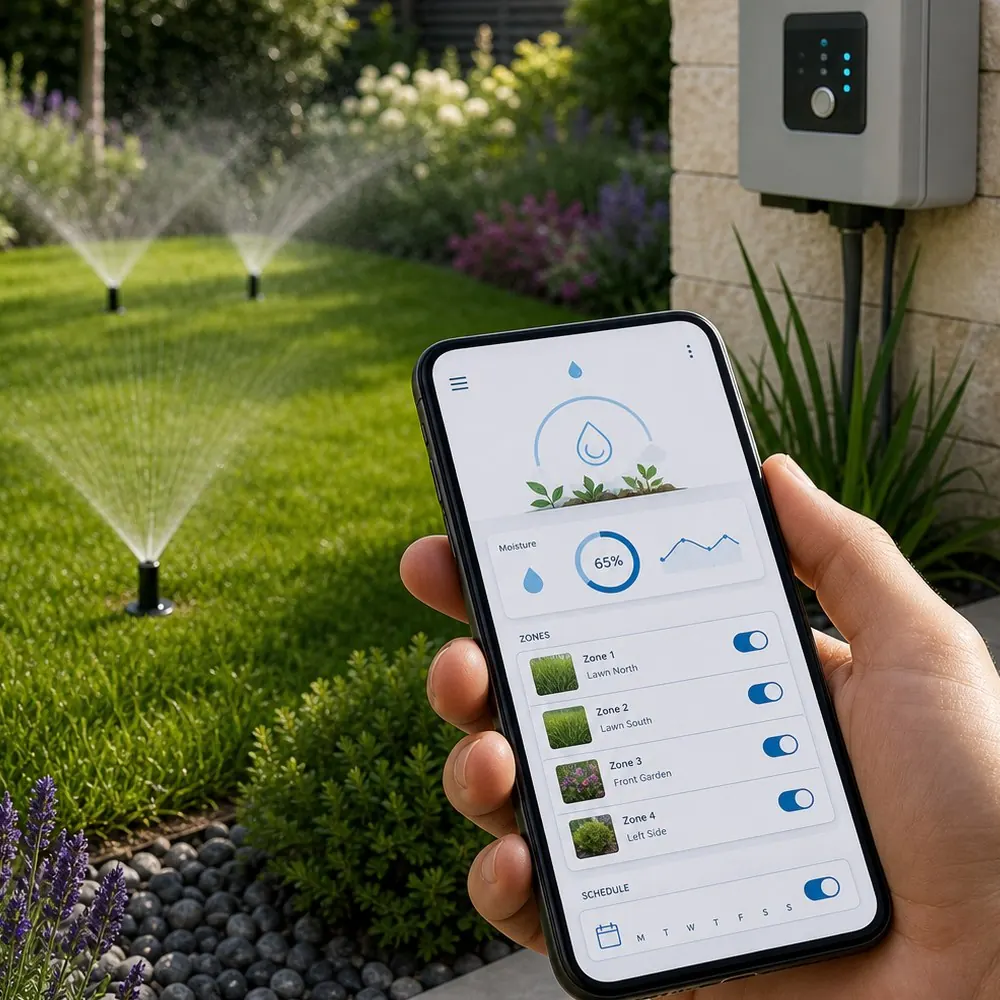 Smartphone-App zur Steuerung der Gartenbewässerung mit laufenden Versenkregnern